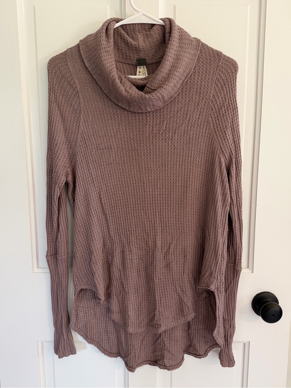We The Free Free‎ People Waffle Knit Cowl Neck Thermal Tunic Top XS